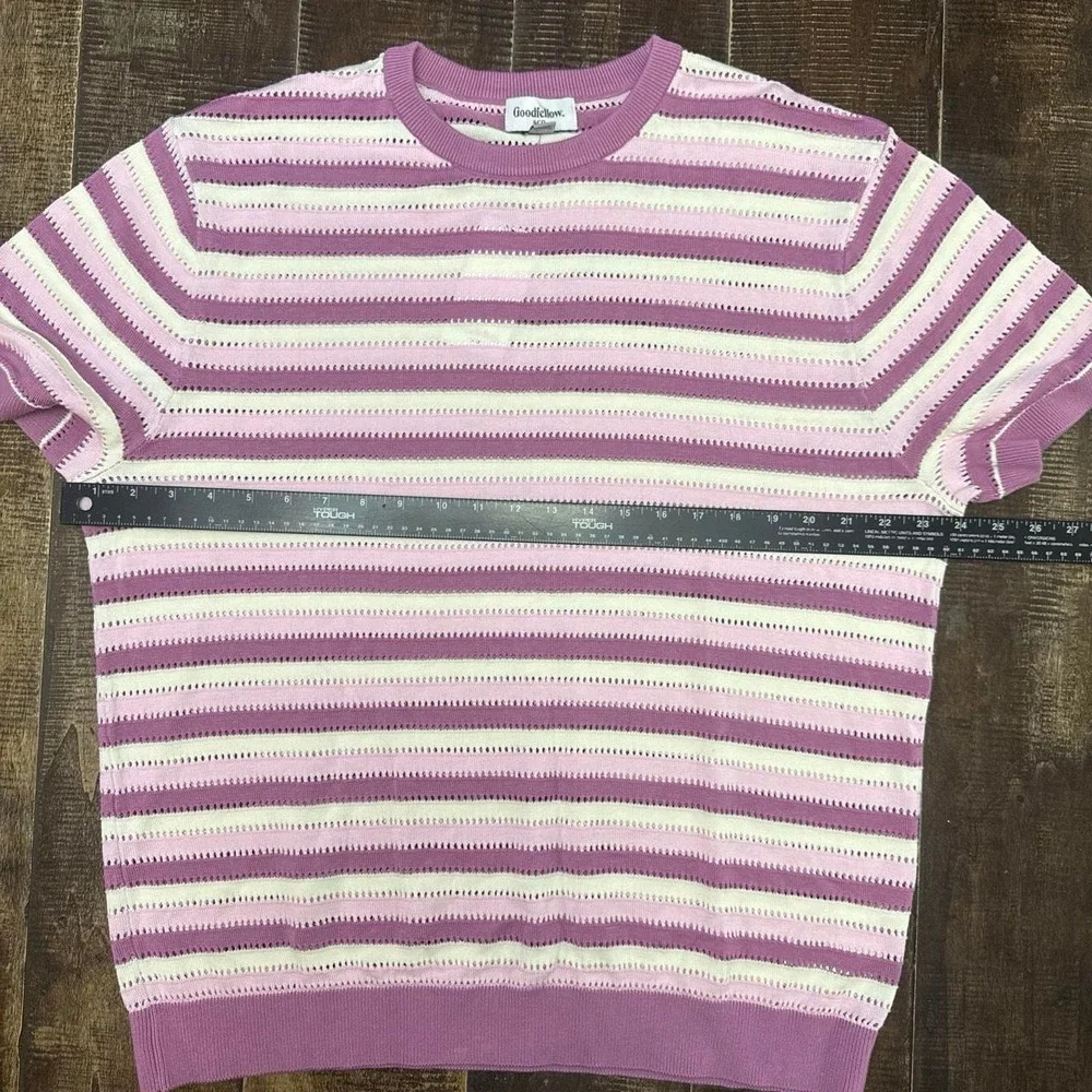Goodfellow & Co Men's Crewneck Shawl Sweater Pink Striped Short Sleeved ShirT